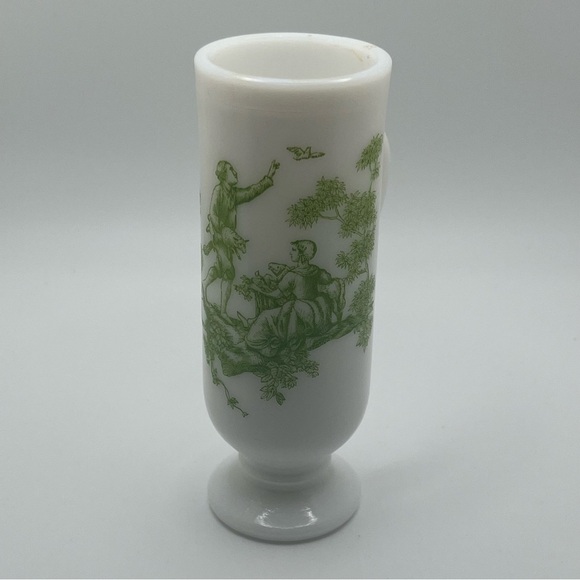 milk glass mug on pedestal green toile design demitasse by Avon cup with handle - Picture 2 of 8